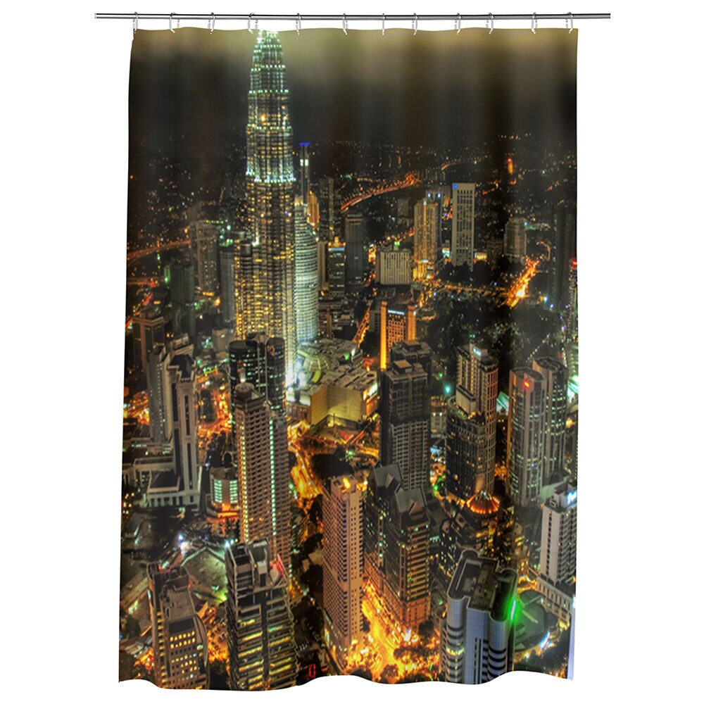 Perdea Dus, Cada, pentru Baie, Heartwork, Turnurile Petronnas in Kuala Lumpur, Model Multicolor, Decoratiuni Baie, 150 x 200 cm