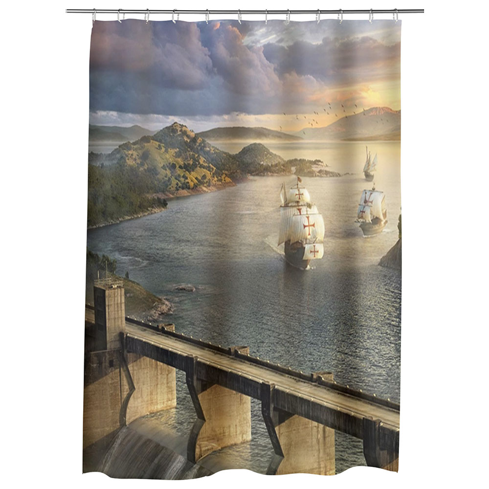 Perdea Dus, Cada, pentru Baie, Heartwork, Corabii, Model Multicolor, Decoratiuni Baie, 150 x 200 cm