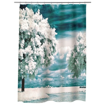 Perdea Dus, Cada, pentru Baie, Heartwork, Copaci albi, Model Multicolor, Decoratiuni Baie, 150 x 200 cm