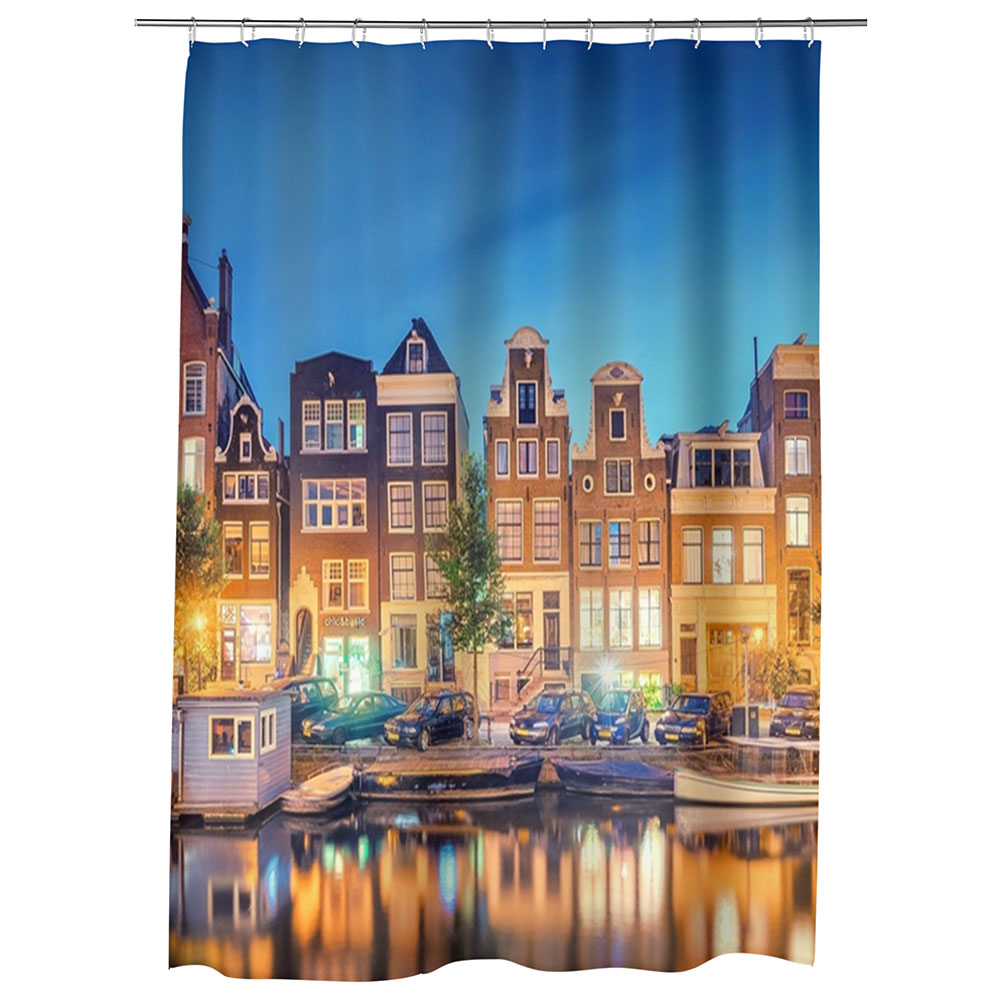Perdea Dus, Cada, pentru Baie, Heartwork, Lumini in Amsterdam, Model Multicolor, Decoratiuni Baie, 150 x 200 cm