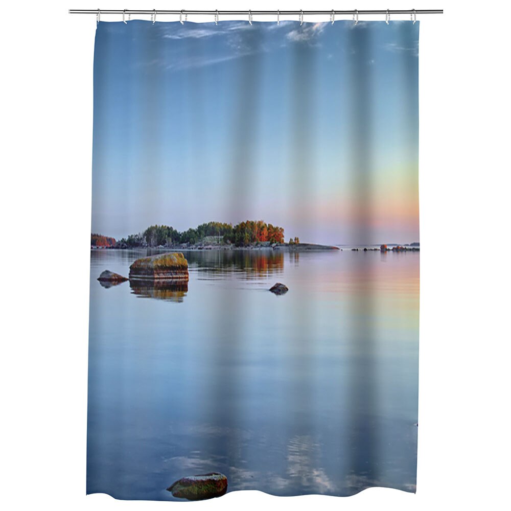 Perdea Dus, Cada, pentru Baie, Heartwork, Stanci pe lac, Model Multicolor, Decoratiuni Baie, 150 x 200 cm