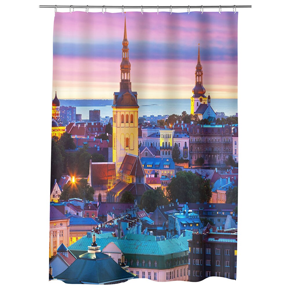 Perdea Dus, Cada, pentru Baie, Heartwork, Luminile orasului la apus, Model Multicolor, Decoratiuni Baie, 150 x 200 cm