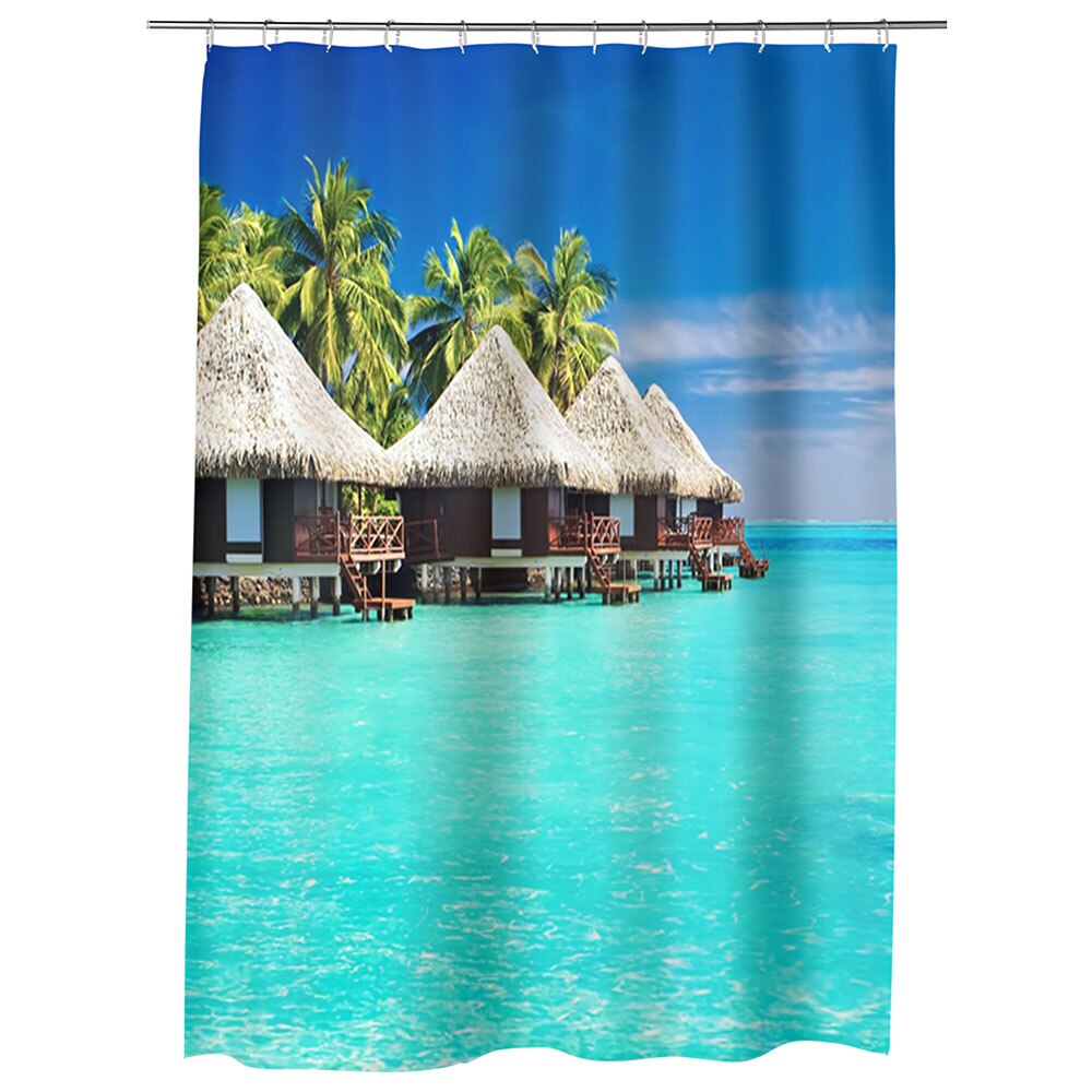 Perdea Dus, Cada, pentru Baie, Heartwork, Cabanute exotice, Model Multicolor, Decoratiuni Baie, 150 x 200 cm