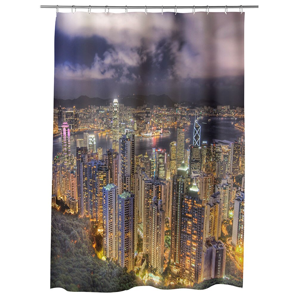 Perdea Dus, Cada, pentru Baie, Heartwork, Varfuri de zgarie nori, Model Multicolor, Decoratiuni Baie, 150 x 200 cm