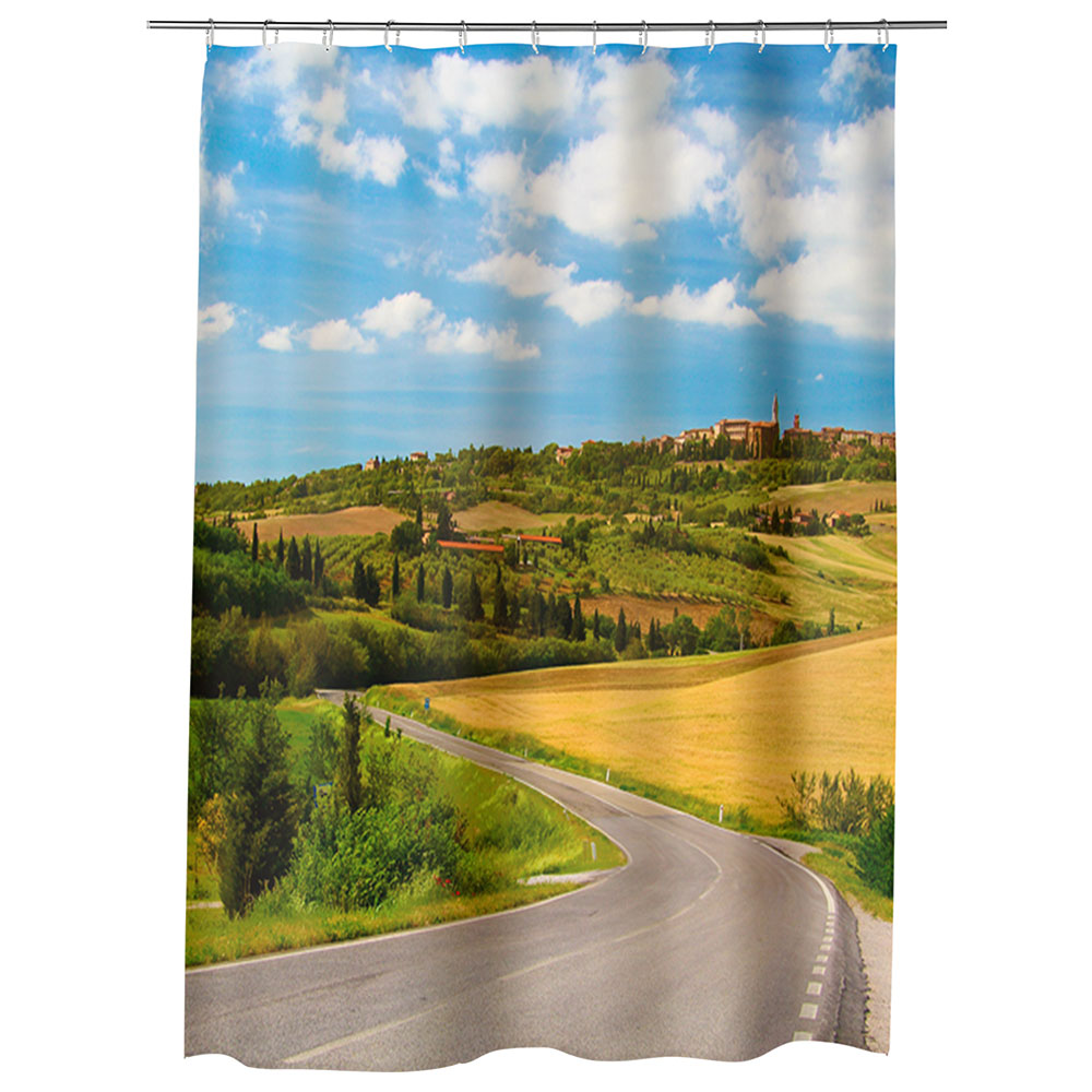 Perdea Dus, Cada, pentru Baie, Heartwork, Drum national, Model Multicolor, Decoratiuni Baie, 150 x 200 cm