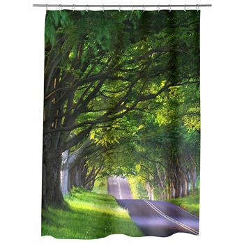 Perdea Dus, Cada, pentru Baie, Heartwork, Umbre de copaci batrani, Model Multicolor, Decoratiuni Baie, 150 x 200 cm
