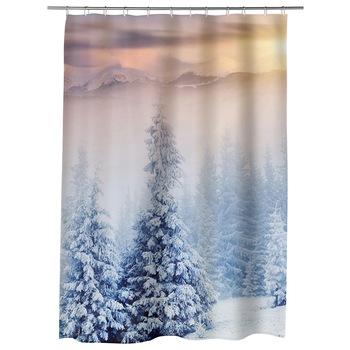 Perdea Dus, Cada, pentru Baie, Heartwork, Doi brazi inzapeziti, Model Multicolor, Decoratiuni Baie, 150 x 200 cm Perdea Dus, Cada, pentru Baie, Heartwork, Doi brazi inzapeziti, Model Multicolor, Decoratiuni Baie, 150 x 200 cm