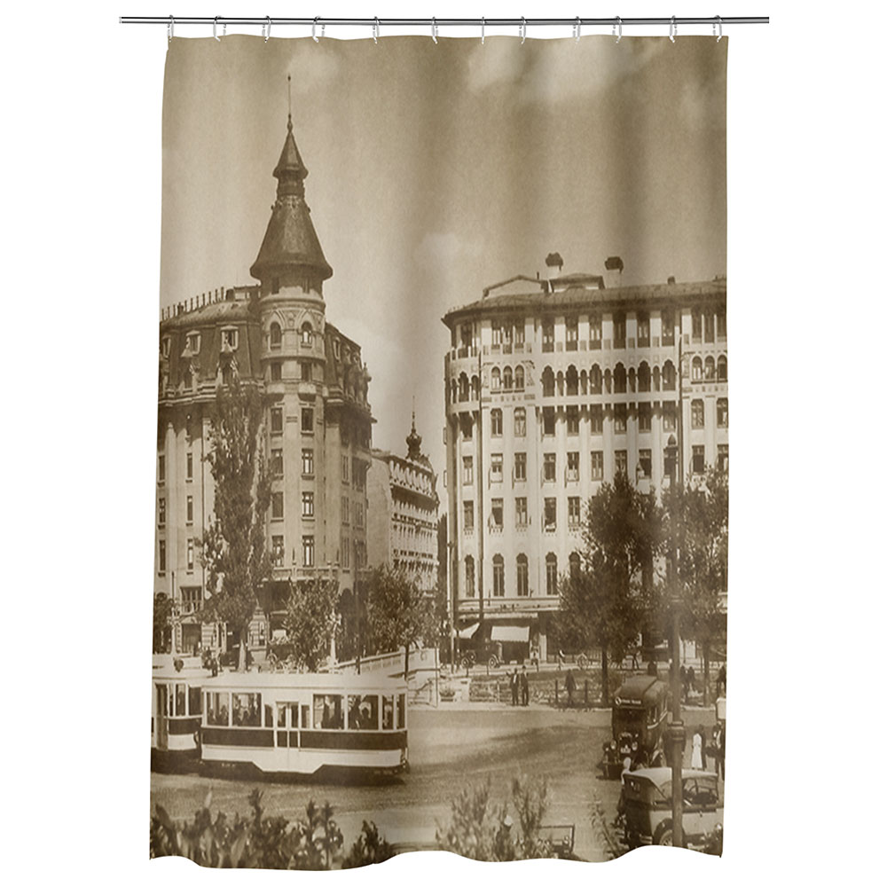 Perdea Dus, Cada, pentru Baie, Heartwork, Podul Izvor in Bucuresti Interbelic, Model Multicolor, Decoratiuni Baie, 150 x 200 cm