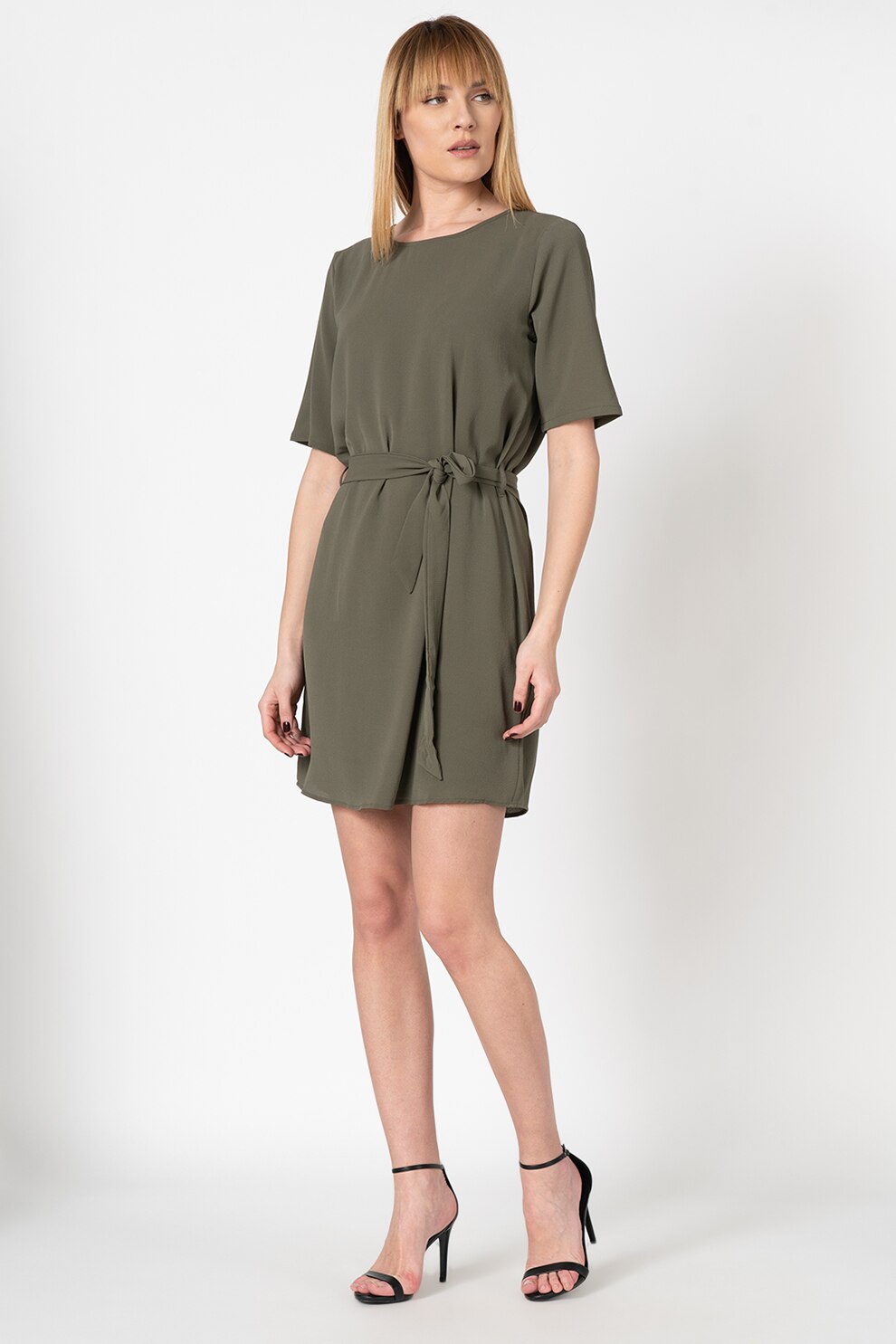 JdY, Rochie dreapta cu cordon in talie detasabil Amanda, Verde oliv