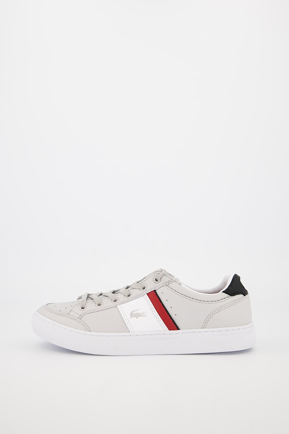 Lacoste, Pantofi sport de piele si piele ecologica, cu garnituri contrastante Courtline, Gri deschis, 9.5