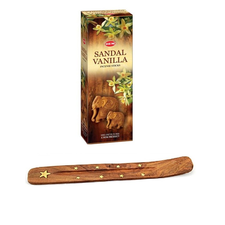 Set betisoare parfumate Hem Sandal Vanilla 1 set x 6 cutii x 20 betisoare si suport lemn