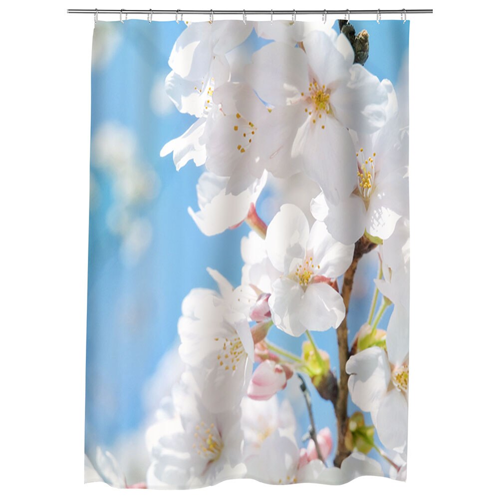 Perdea Dus, Cada, pentru Baie, Heartwork, Floare cu nuante Alb-albaste , Model Multicolor, Decoratiuni Baie, 150 x 200 cm