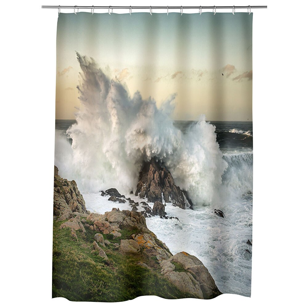 Perdea Dus, Cada, pentru Baie, Heartwork, Val izbit de stanca, Model Multicolor, Decoratiuni Baie, 150 x 200 cm