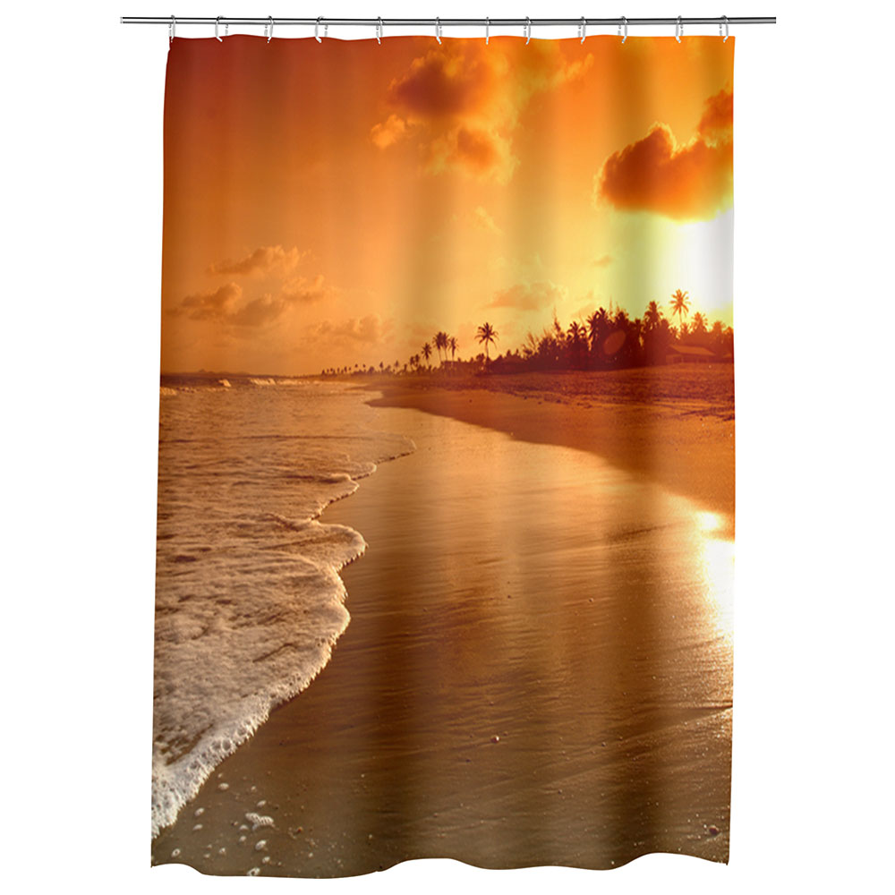 Perdea Dus, Cada, pentru Baie, Heartwork, Plaja la apus, Model Multicolor, Decoratiuni Baie, 150 x 200 cm
