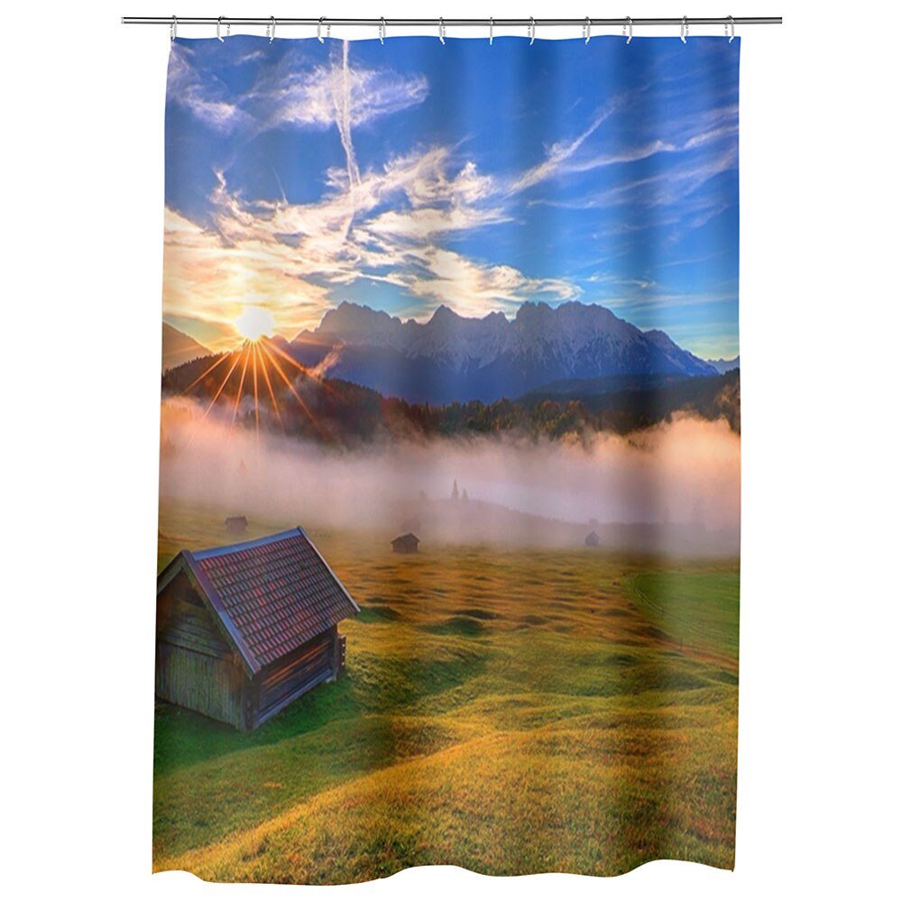Perdea Dus, Cada, pentru Baie, Heartwork, Cabana de lemn, Model Multicolor, Decoratiuni Baie, 150 x 200 cm