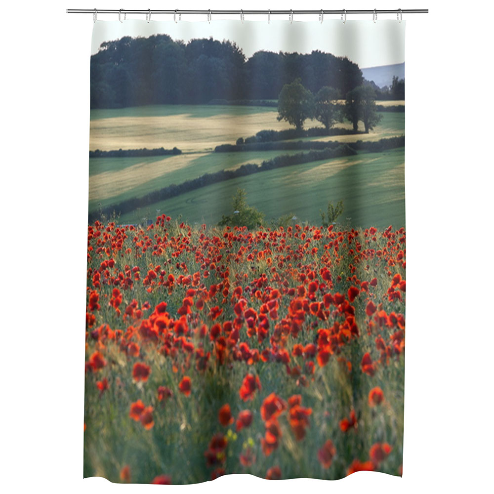 Perdea Dus, Cada, pentru Baie, Heartwork, Maci la orizont, Model Multicolor, Decoratiuni Baie, 150 x 200 cm