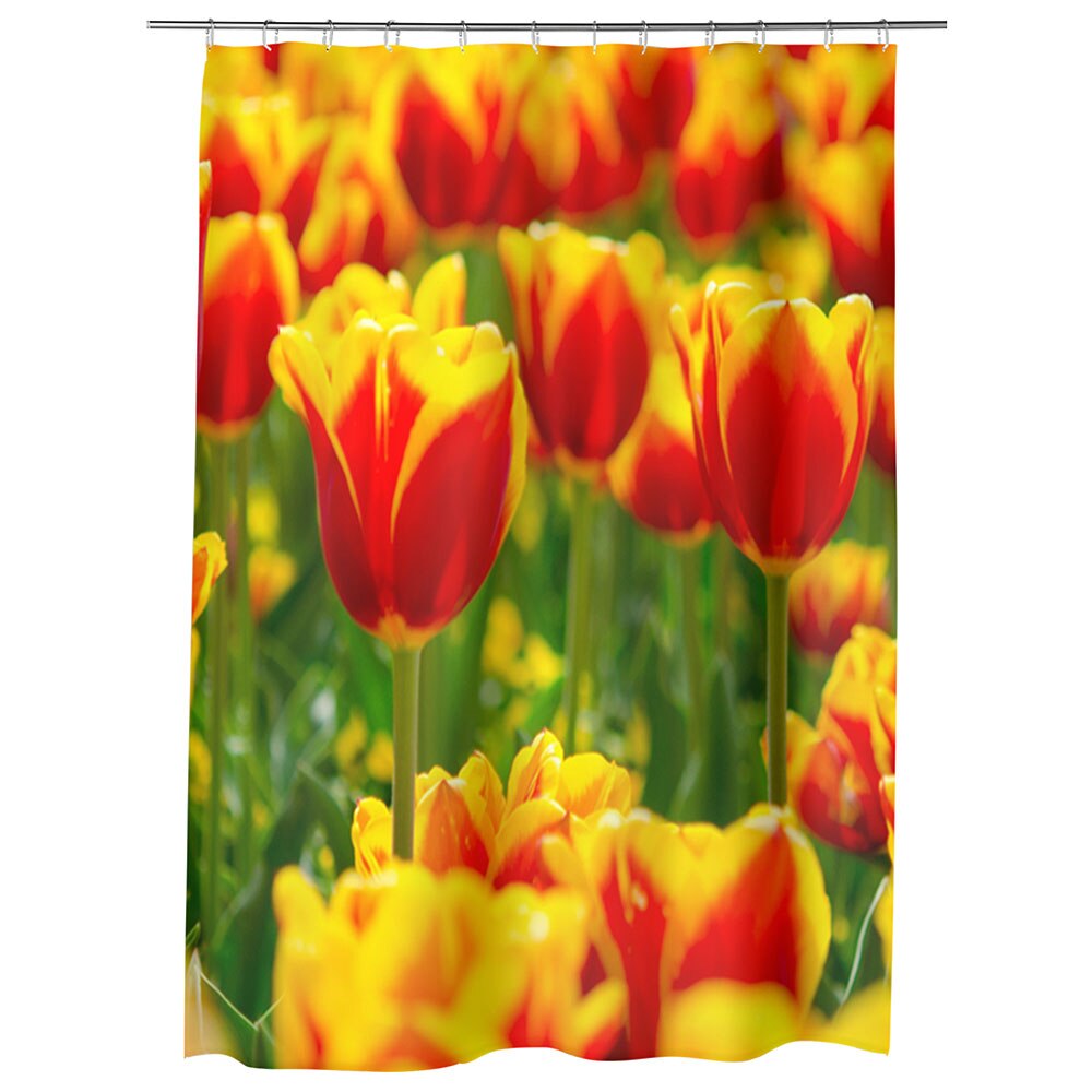 Perdea Dus, Cada, pentru Baie, Heartwork, Lalele in 2 culori, Model Multicolor, Decoratiuni Baie, 150 x 200 cm