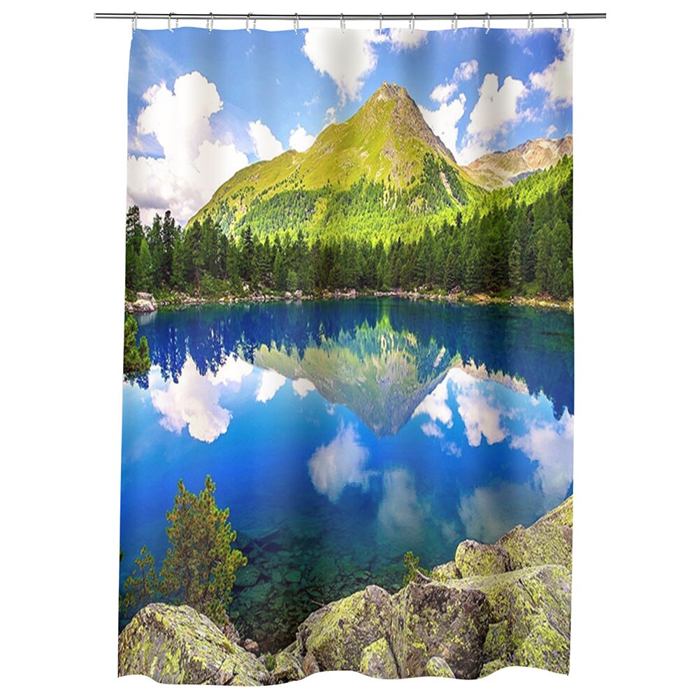 Perdea Dus, Cada, pentru Baie, Heartwork, Peisaj montan, Model Multicolor, Decoratiuni Baie, 150 x 200 cm