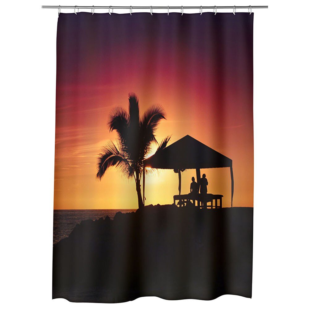 Perdea Dus, Cada, pentru Baie, Heartwork, Palmier la apus, Model Multicolor, Decoratiuni Baie, 150 x 200 cm
