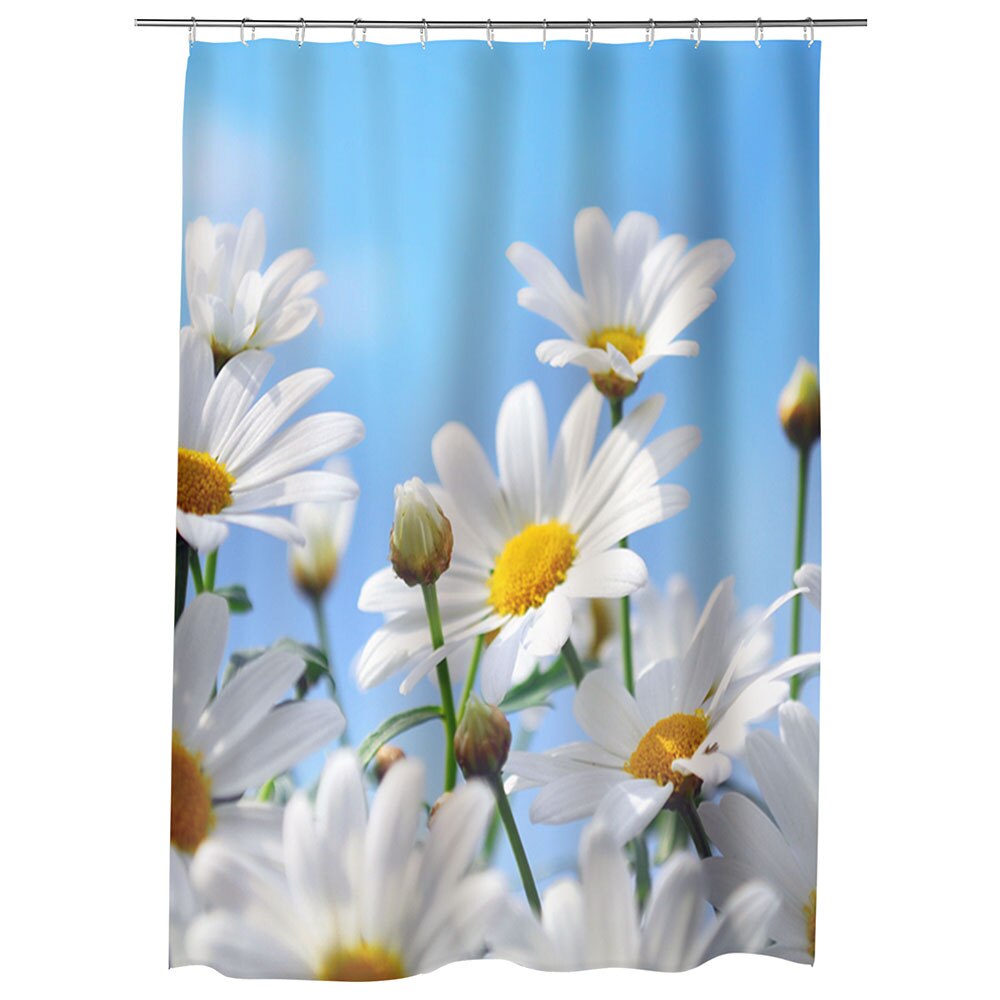 Perdea Dus, Cada, pentru Baie, Heartwork, Flori albe pe cer, Model Multicolor, Decoratiuni Baie, 150 x 200 cm