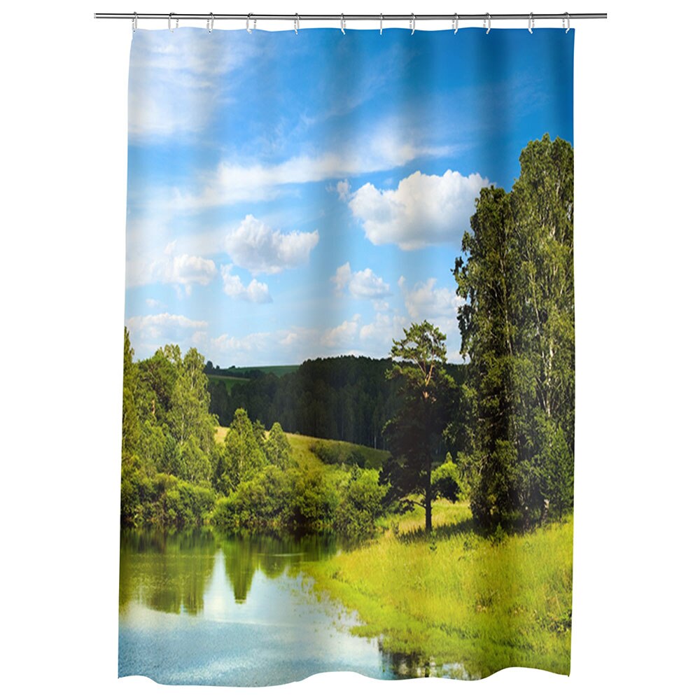Perdea Dus, Cada, pentru Baie, Heartwork, Lac si padure, Model Multicolor, Decoratiuni Baie, 150 x 200 cm