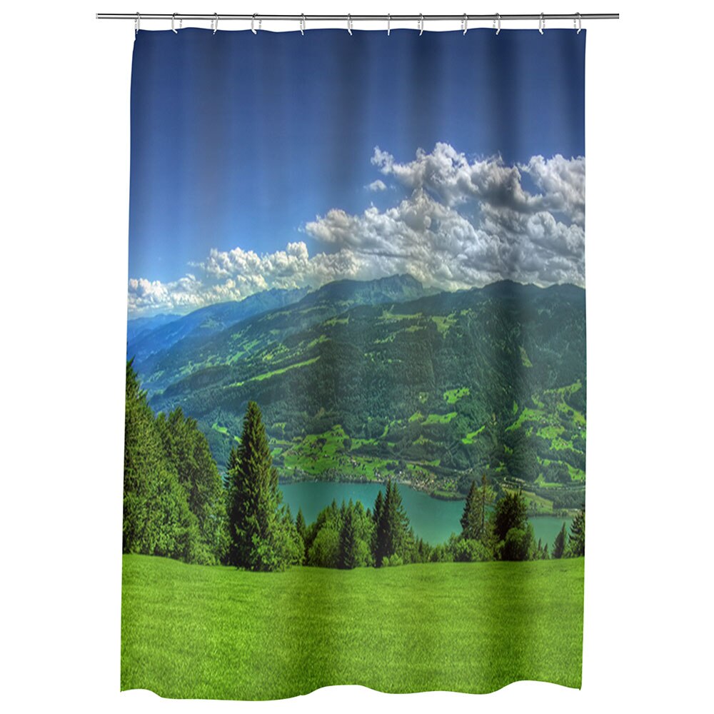 Perdea Dus, Cada, pentru Baie, Heartwork, Campie de munte, Model Multicolor, Decoratiuni Baie, 150 x 200 cm