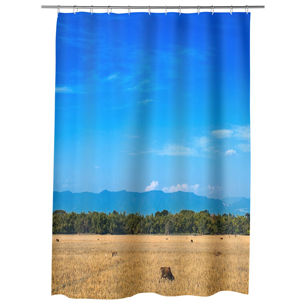 Perdea Dus, Cada, pentru Baie, Heartwork, Maro si albastru, Model Multicolor, Decoratiuni Baie, 150 x 200 cm