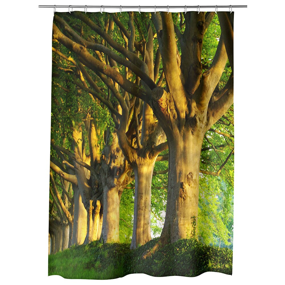 Perdea Dus, Cada, pentru Baie, Heartwork, Trunchiuri in linie, Model Multicolor, Decoratiuni Baie, 150 x 200 cm