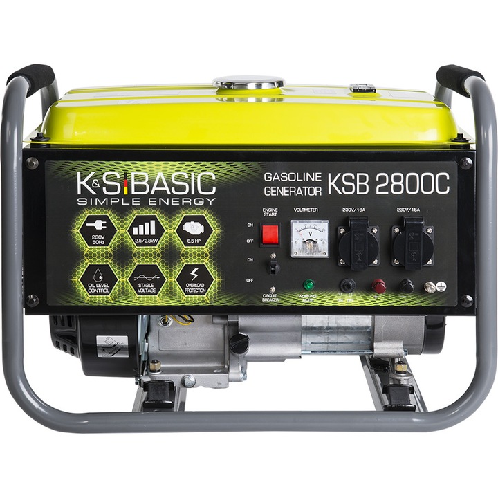 Generator curent K&S BASIC KSB 2800C, benzina, 2,8 kW, prize 2x16A (230V), autonomie 12 h, regulator tensiuen AVR, bobinaj cupru