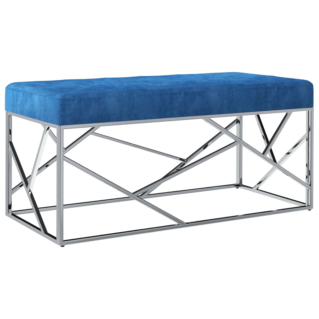 Bancheta intrare, vidaXL, Catifea/Otel, 97 x 44 x 46 cm, Albastru