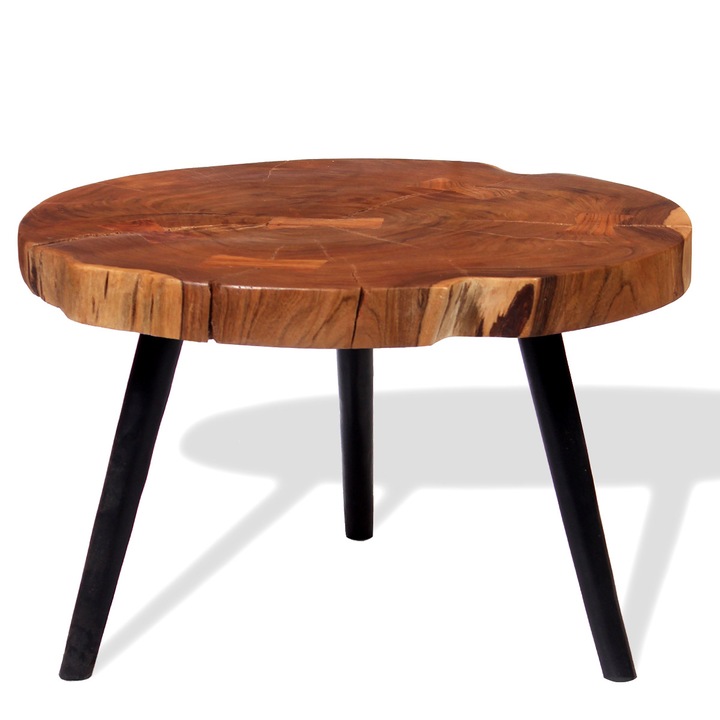 Масичка за кафе от дънер vidaXL, акациев масив, (55-60)x40 cм, кафяво и черно