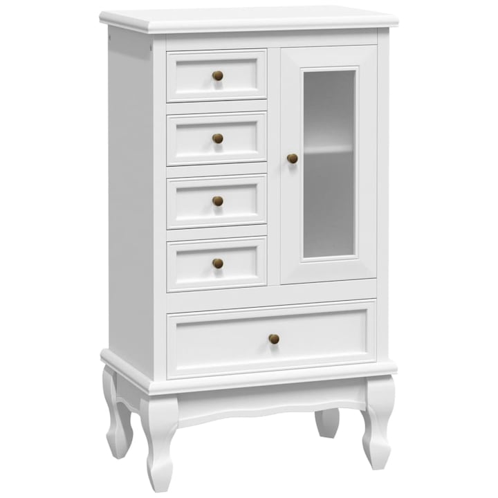 Шкаф с 5 чекмеджета vidaXL, 2 рафта, бял, 53 x 30,5 x 95,5 см, 13.3 kg
