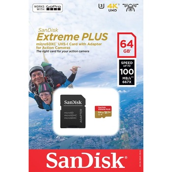 Card de memorie microSDXC Sandisk 64GB Extreme clasa 10, 100MB/s EVO Card de memorie microSDXC Sandisk 64GB Extreme clasa 10, 100MB/s EVO