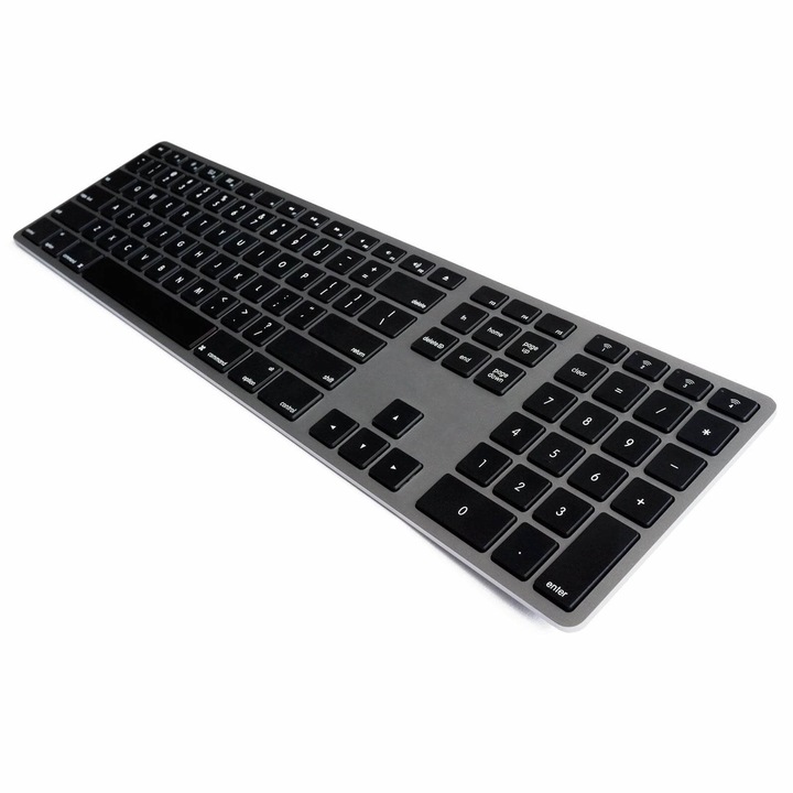 Matias Backlit Wireless Aluminum Keyboard with Numeric Keypad - качествена алуминиева безжична клавиатура с подсветка (тъмносив)
