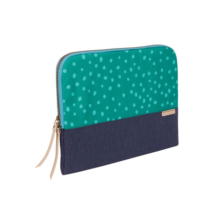 Husa de design rezistenta la soc si apa pentru MacBook Pro 16, MacBook Pro 15 si laptopuri de pana la 16 inch, STM Grace Sleeve, albastru-verde