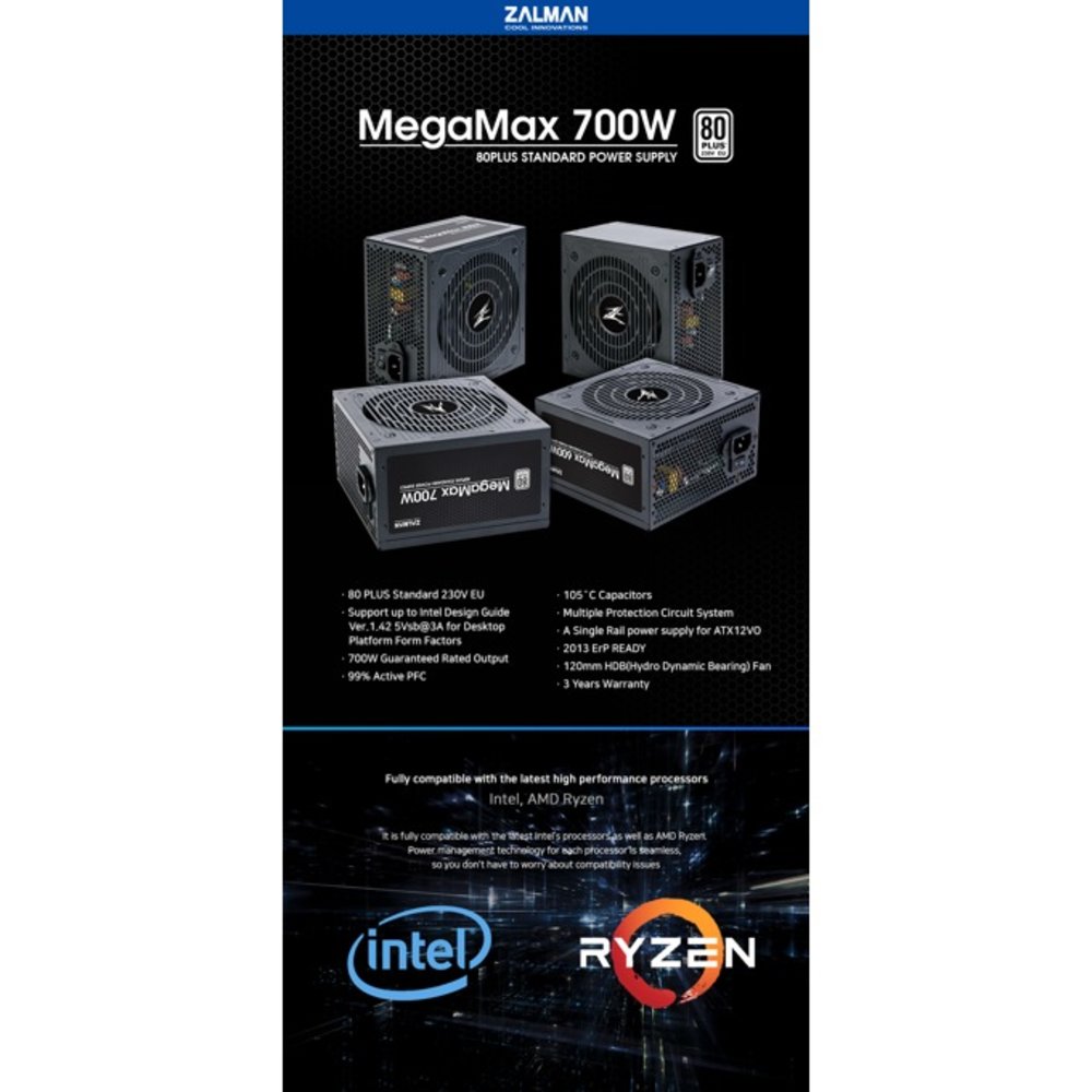 Захранване Zalman MegaMax ZM700-TXII, 700W, 80+, Active PFC, 120mm ...