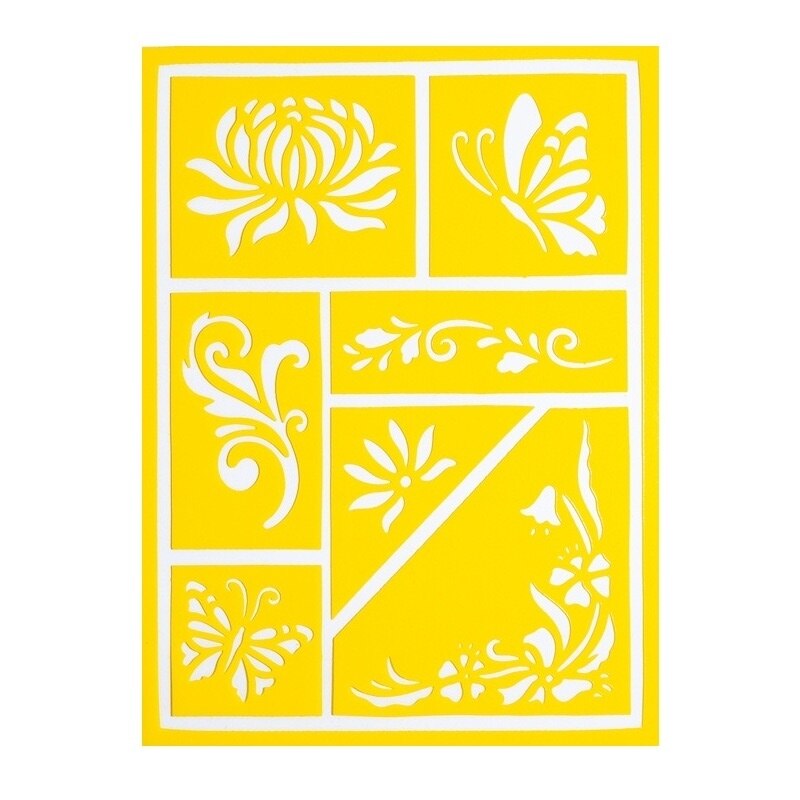 Set 7 sabloane autoadezive soft - flori si fluturasi