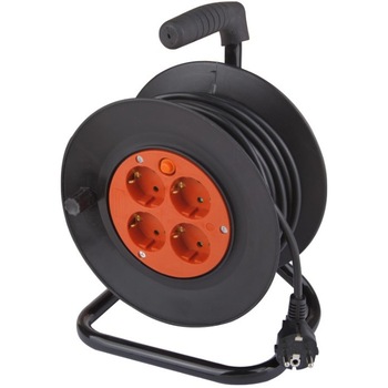 Prelungitor cu tambur Evotools 677052, 4 prize, cablu 3x1.5mmp, 25m, Negru Prelungitor cu tambur Evotools 677052, 4 prize, cablu 3x1.5mmp, 25m, Negru