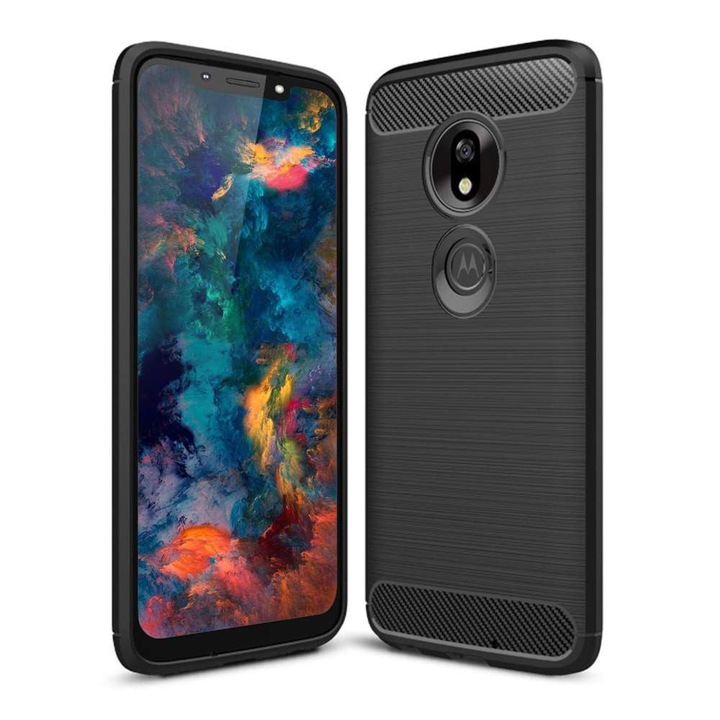 Carbon telefon tok hátlap tok rugalmas Cover TPU telefontok hátlap Motorola G7 Playfekete