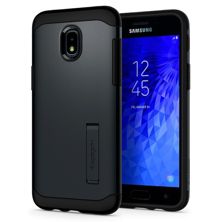 Spigen Slim Armor kitámasztó telefon tok Samsung Galaxy J3 2018 J377 szürke (Metal Slate) telefontok hátlap