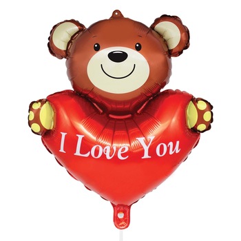 Balon in forma de inima cu ursulet, text  Balon in forma de inima cu ursulet, text