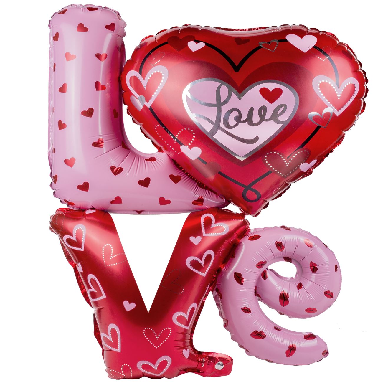 Balon in forma Love cu inimioara, rosu, roz, 91x81 cm