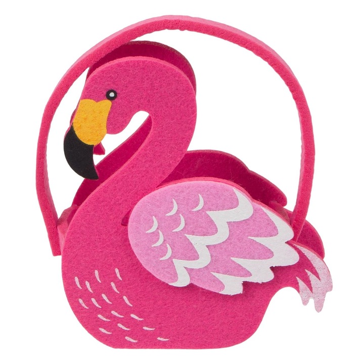 Cosulet decorativ de Paste, cu flamingo, textil, 13 cm, multicolor