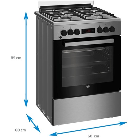 Aragaz Beko FSM62320TXD, 4 arzatoare, Mixt, 72 L, Aprindere electrica, SteamShine Cleaning, Clasa A, 60 cm, Inox