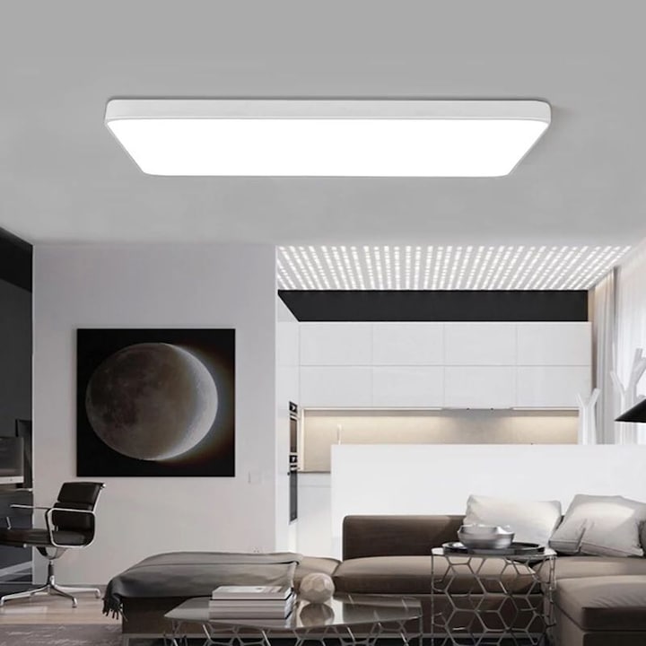 LED лампа Ruihe, Таванна, Правоъгълна форма, Студено бяла светлина, Мат, 50W