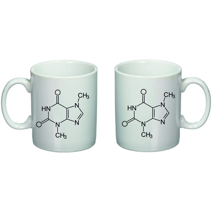 Cana personalizata formula chimica cafeina "COFFEE" Giftoro, Alba 330ml