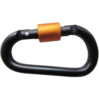 Carabina cu siguranta, D-Ring, pentru camping, hiking si breloc, h81 x l42 mm, negru-portocaliu