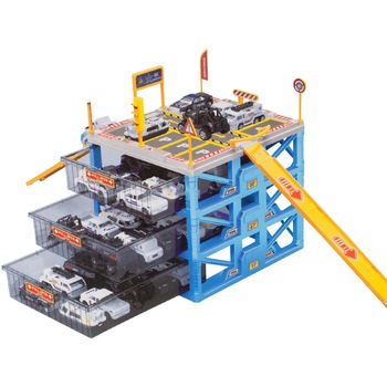 Set de joaca complex POLICE STATION PARKING, Construita pe 4 nivele, Dimensiuni 23 x 21 x 27 cm, Include 6 masinute si Accesorii simbolice, Indicatoare Rutiere, Semafoare, Rampa Set de joaca complex POLICE STATION PARKING, Construita pe 4 nivele, Dimensiuni 23 x 21 x 27 cm, Include 6 masinute si Accesorii simbolice, Indicatoare Rutiere, Semafoare, Rampa