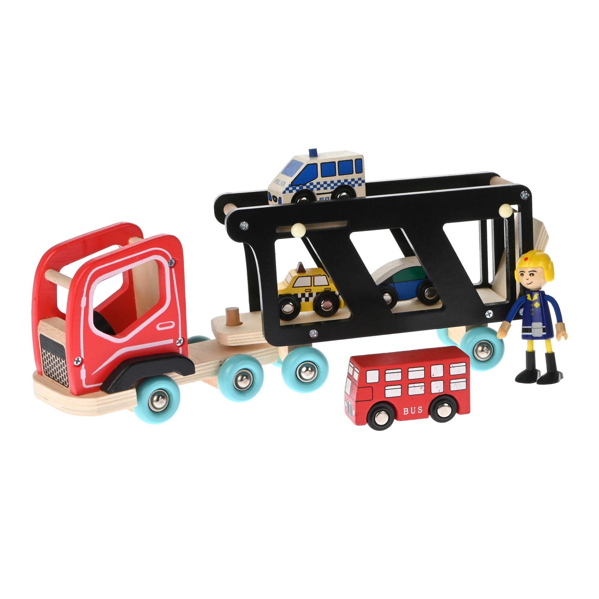 Jucarie creativa din lemn, Trailer cu masinute - 1103074
