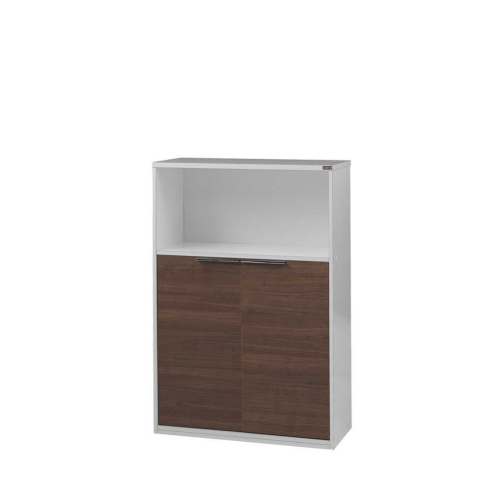 Biblioteca Adore New York Office, 2 usi, 3 rafturi, Nuc, Alb Lucios, 114x76x34 cm